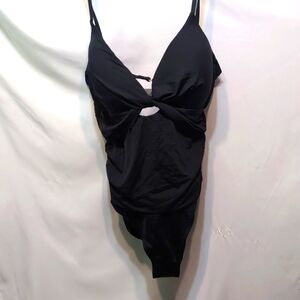 NWT LA Blanca black 1 piece swimsuit size 16 push up bra adjustable straps